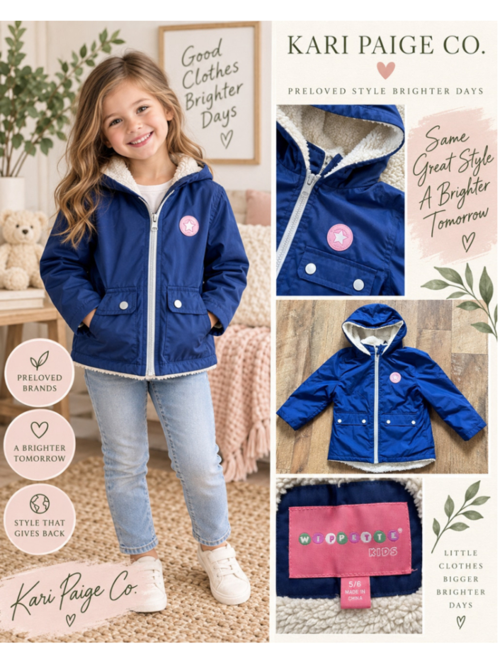 Girls Wippette Blue Hooded Jacket Size 5/6 Summer F26